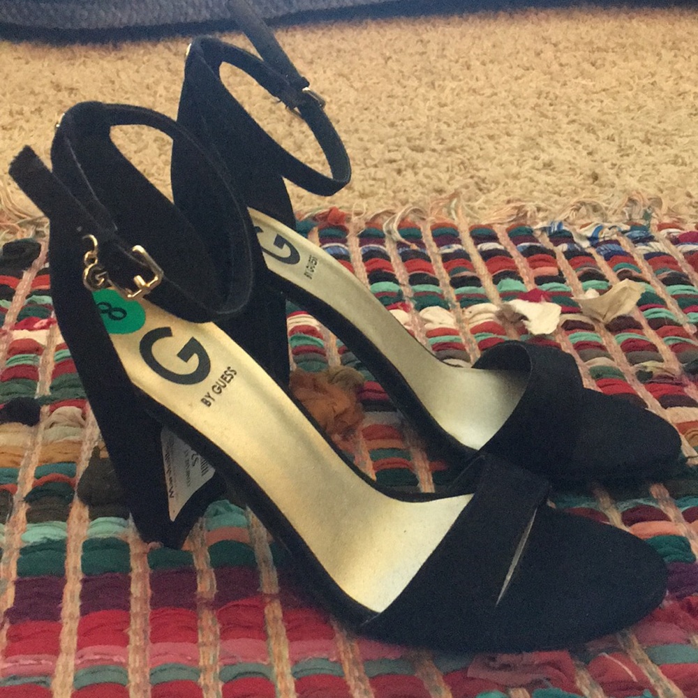 Brand new, black suede Guess heels